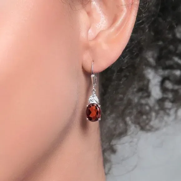 925 Sterling Silver 5.00 Cttw Garnet and Diamond Cubic Zirconia Drop Earrings
